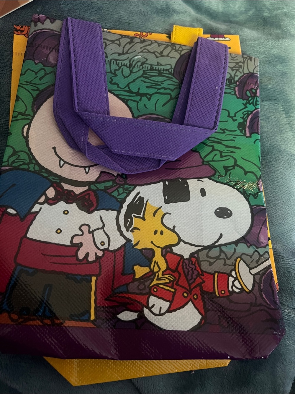 2pc Peanuts Snoopy Kids Tote Bag - trick or treat Purple and Yellow
